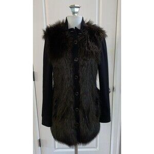 RACHEL ZOE Brown Faux Fur Wool Button Front Coat -Size 4 (XS /‎ 2)